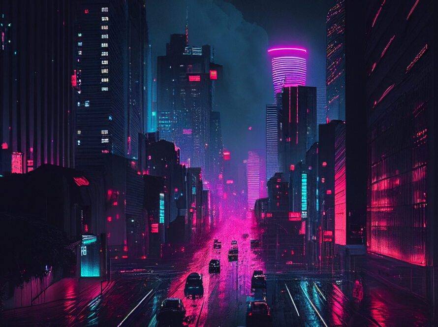 Neon Ar Cyberpunk City, Urban Future Metaverse